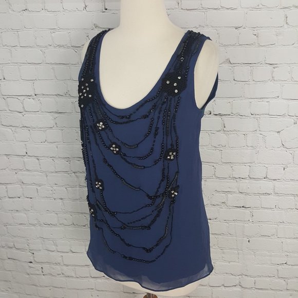 Embellished Blue Sleeveless Blouse - Picture 3 of 5